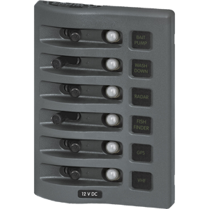 WeatherDeck® 12V DC Waterproof Circuit Breaker Panel - Gray 6 Positions